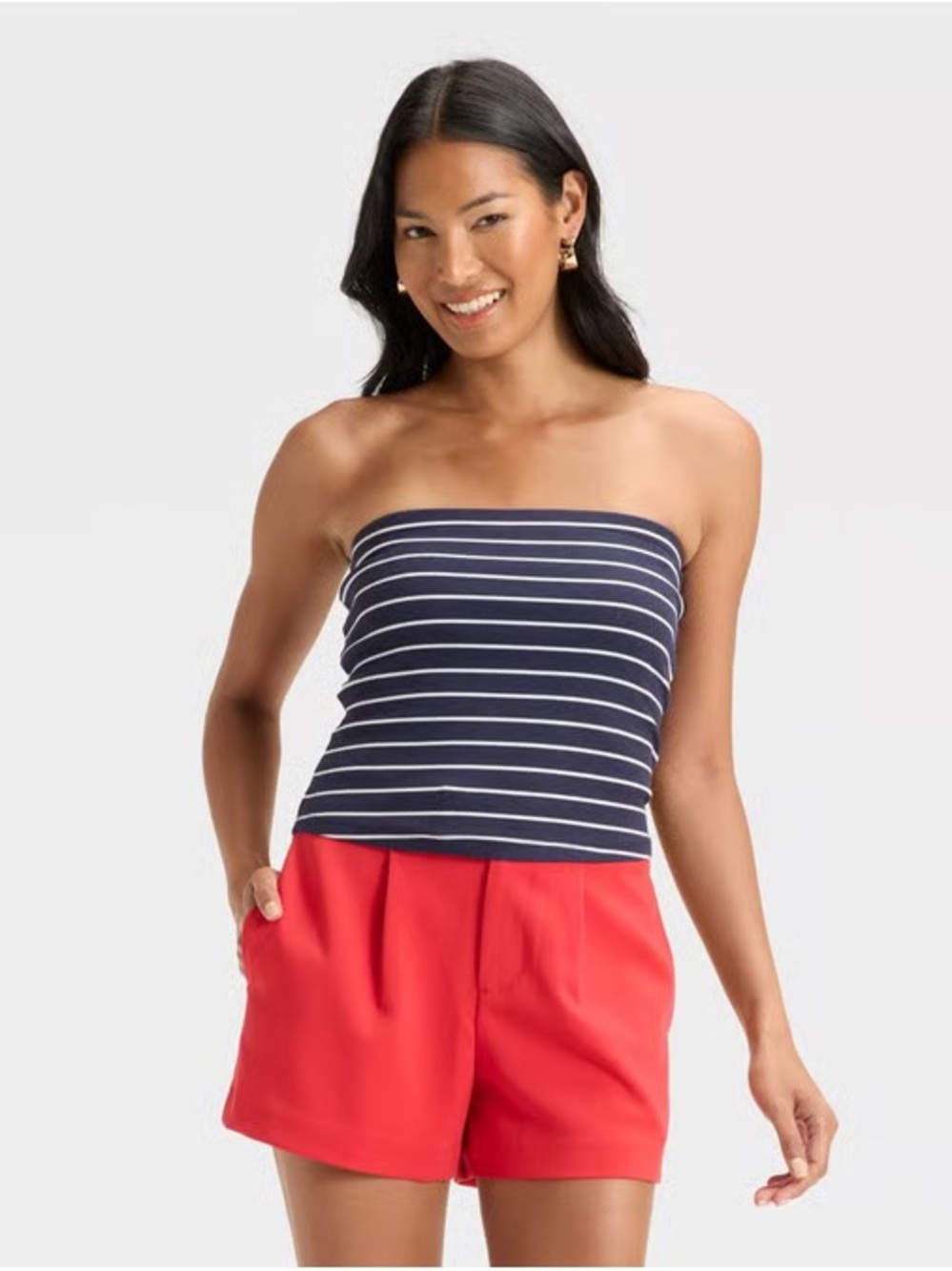 A New Day Striped Navy & White Strapless Tube Top